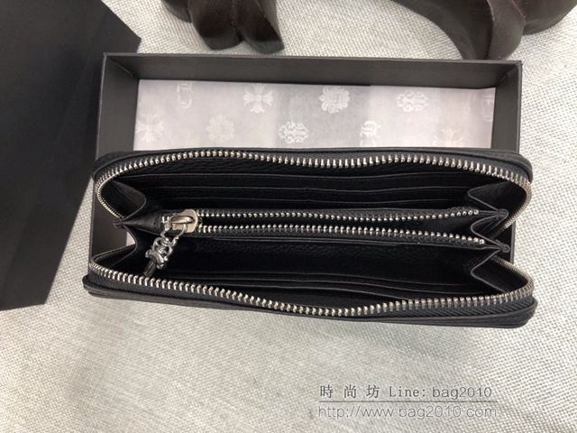 chrome hearts包 克羅心黑配白火焰長款錢包 進口小牛皮 S925純銀 克羅心長錢夾  gjc1957